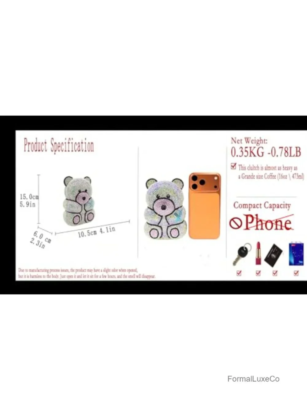 Crystal Bear Rhinestone Clutch Evening Bag with Chain Straps